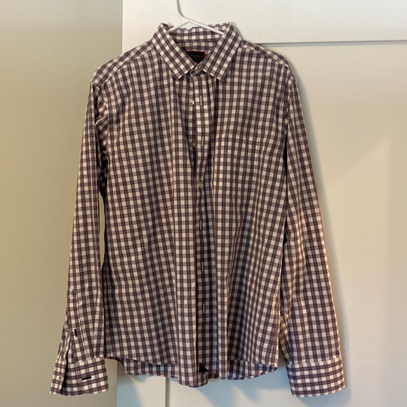 Untuckit Large button down. Blue grey check with orange. EUC - Picture 1 of 3